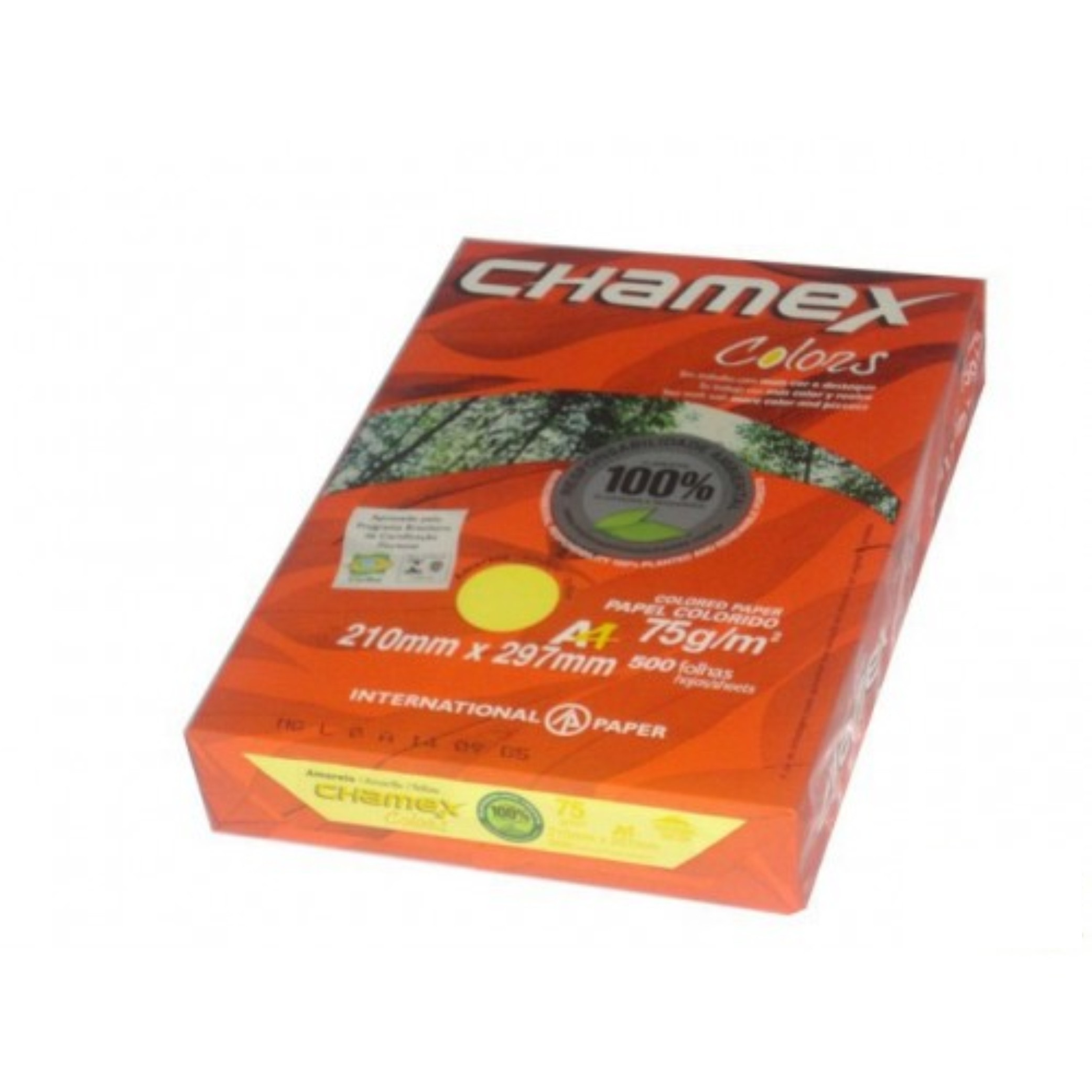 PAPEL BOND D/75 GR. COLORES VARIADOS T: A-4 PAQUETE X 500 UNIDADES CHAMEX N.D.